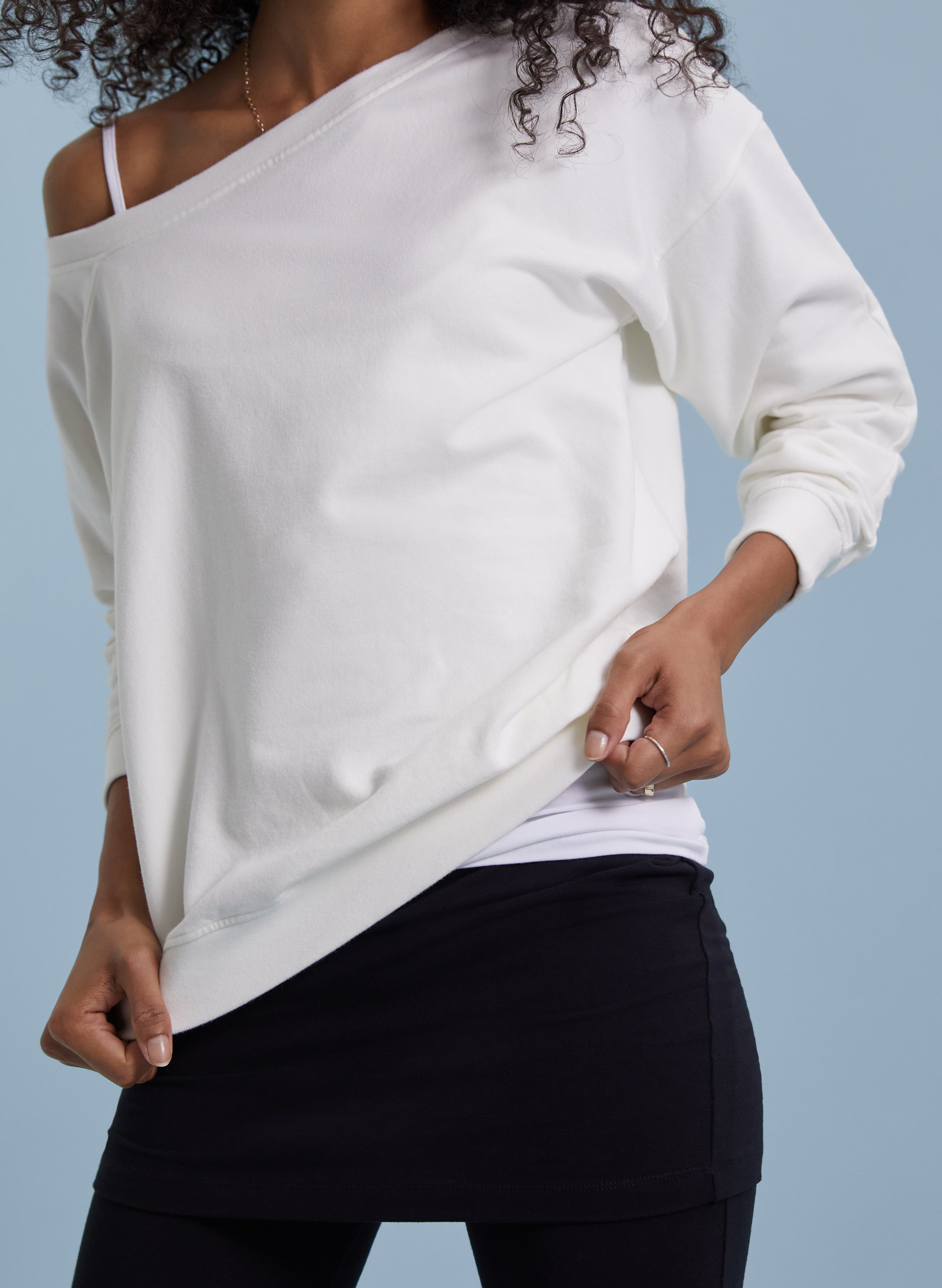 Off shoulder white on sale sweatshirt