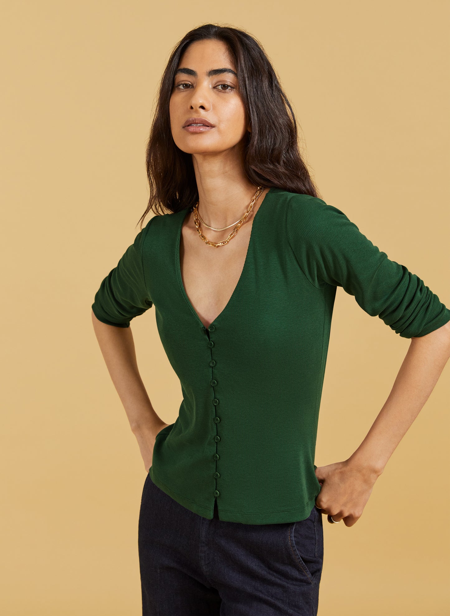 Audrey Button Through V-Neck Top