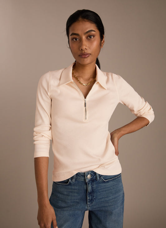 Organic Cotton Zip Collar Top