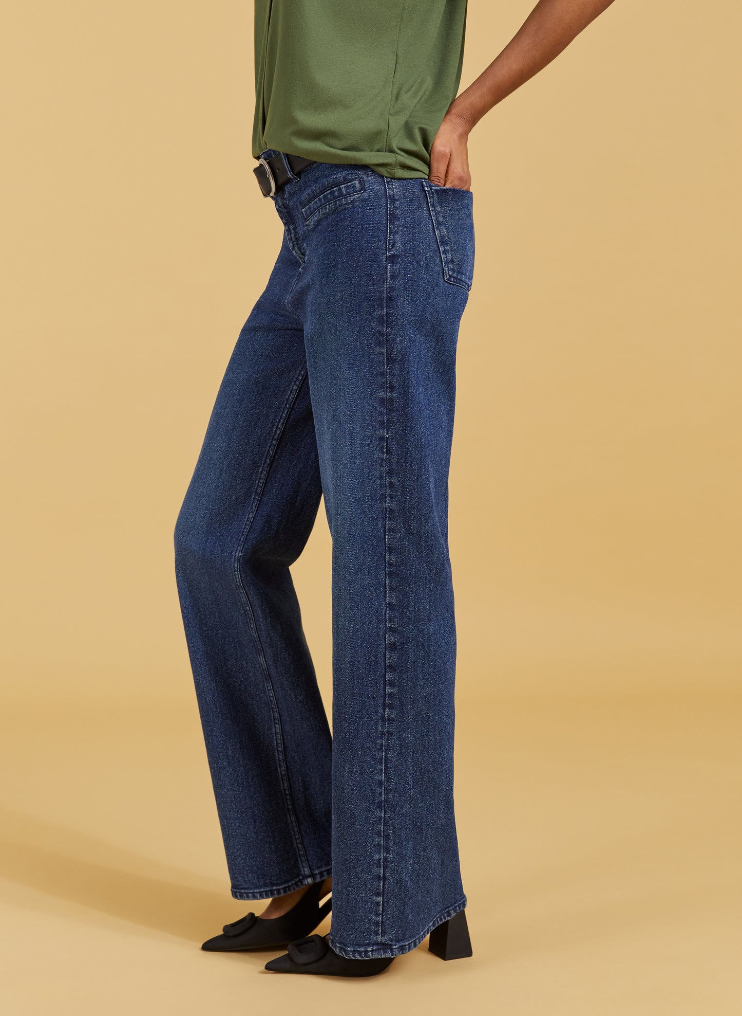 Organic Stretch Cotton Pocket Wide Leg Jeans