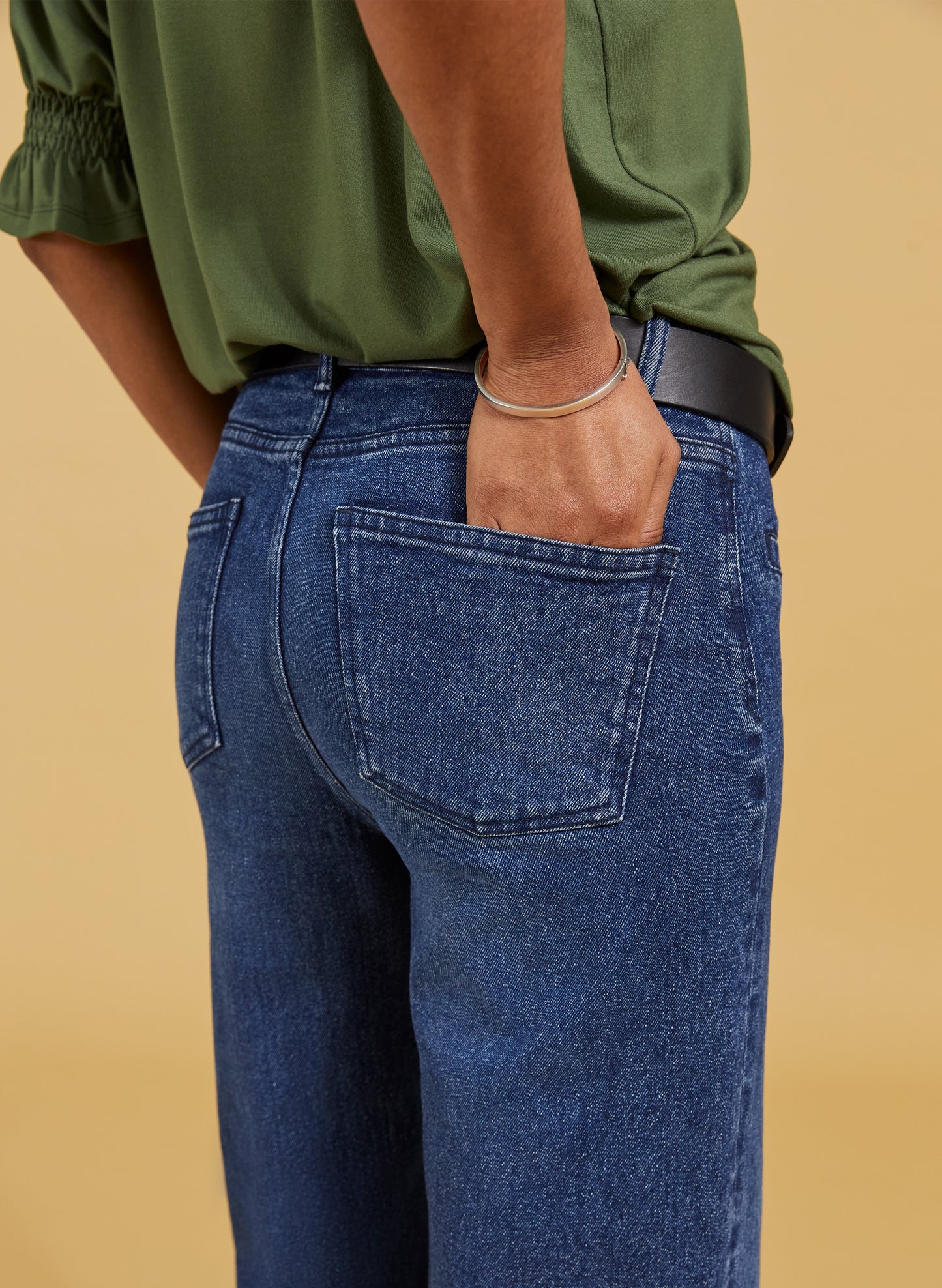 Organic Stretch Cotton Pocket Wide Leg Jeans