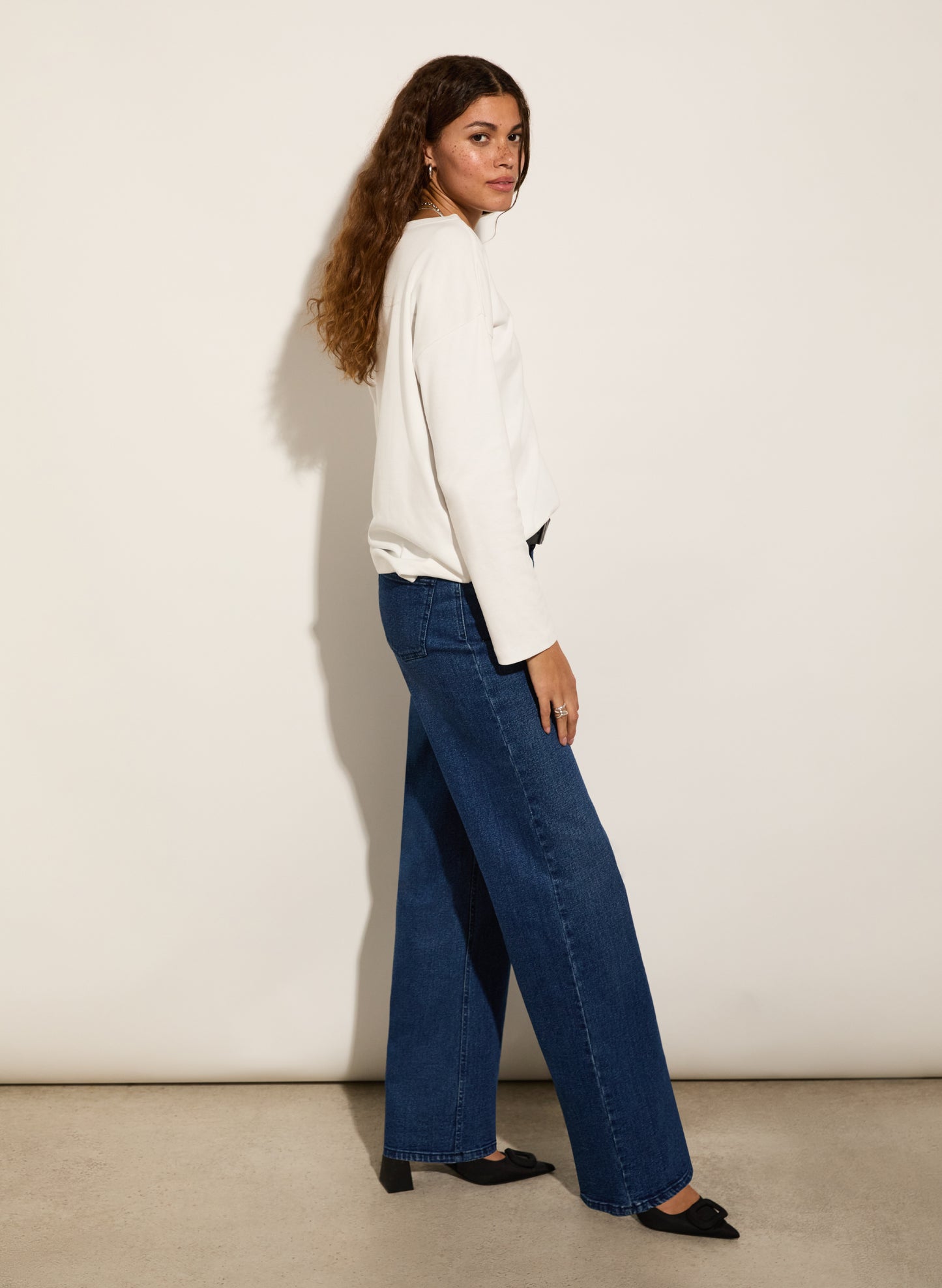 Organic Stretch Cotton Pocket Wide Leg Jeans