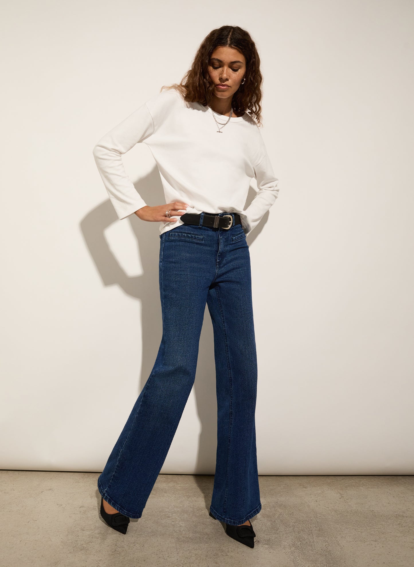 Organic Stretch Cotton Pocket Wide Leg Jeans