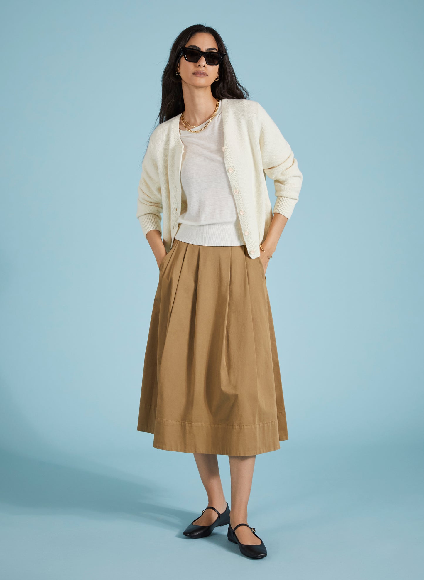 Renee Pleated Cotton Midi Skirt