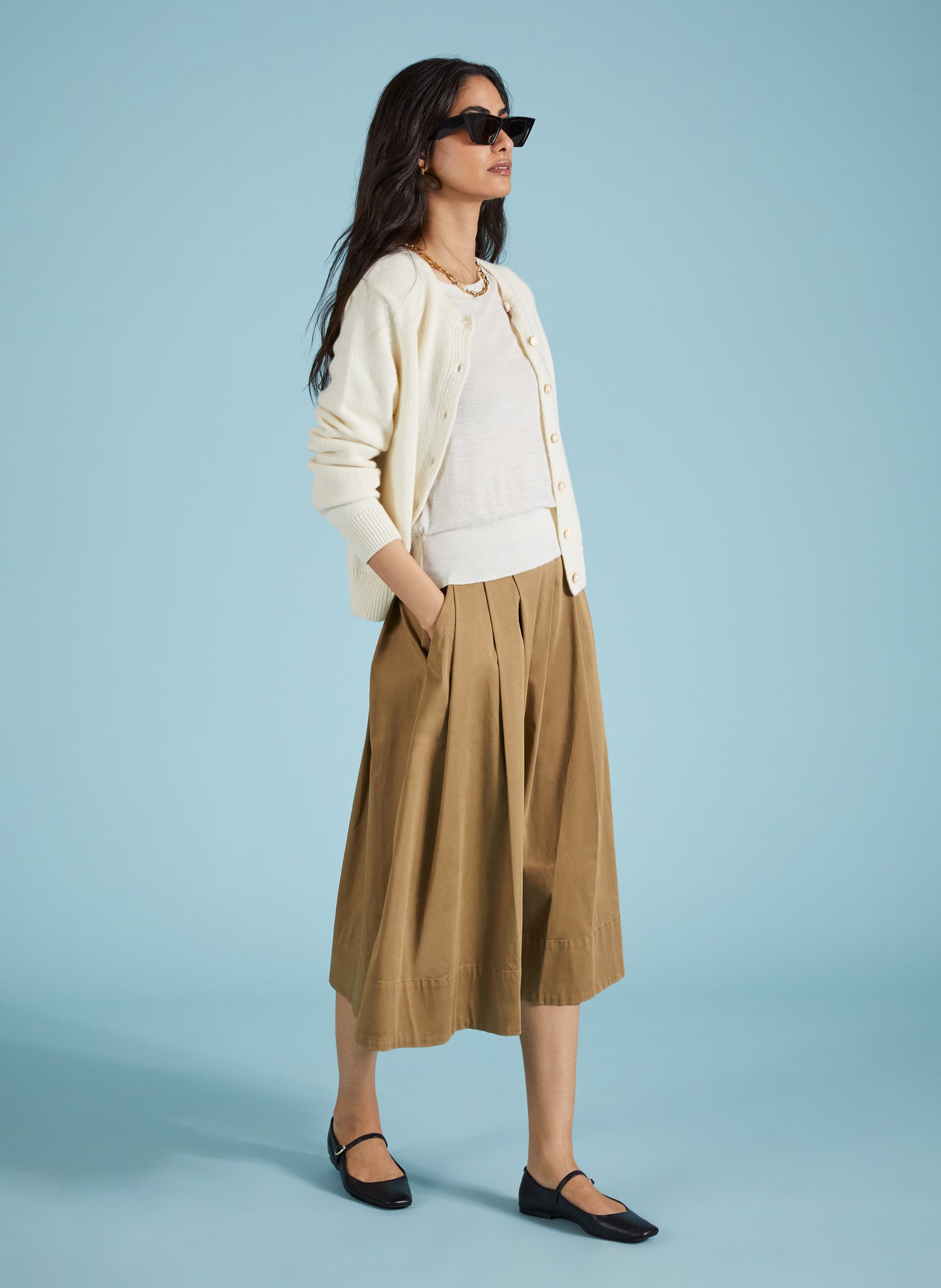 Renee Pleated Cotton Midi Skirt