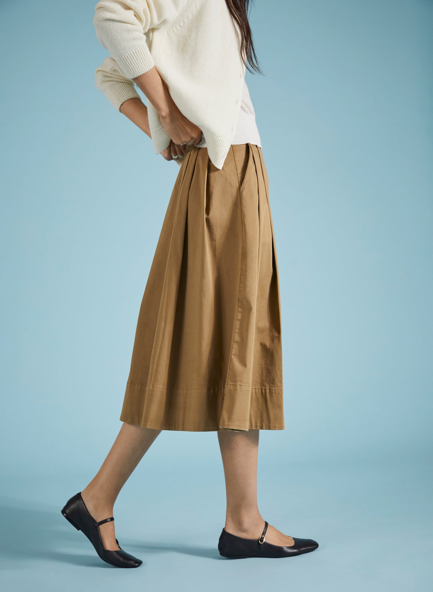 Renee Pleated Cotton Midi Skirt