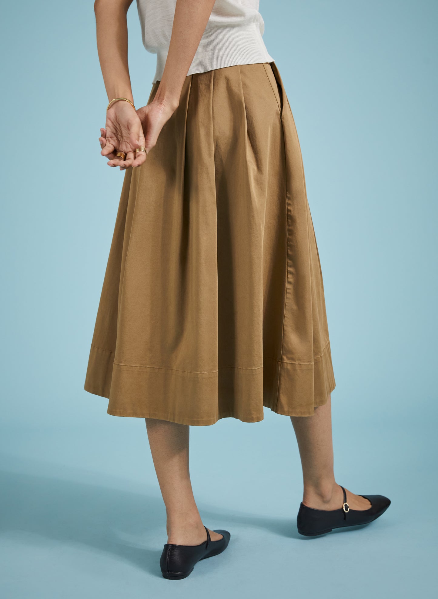 Renee Pleated Cotton Midi Skirt