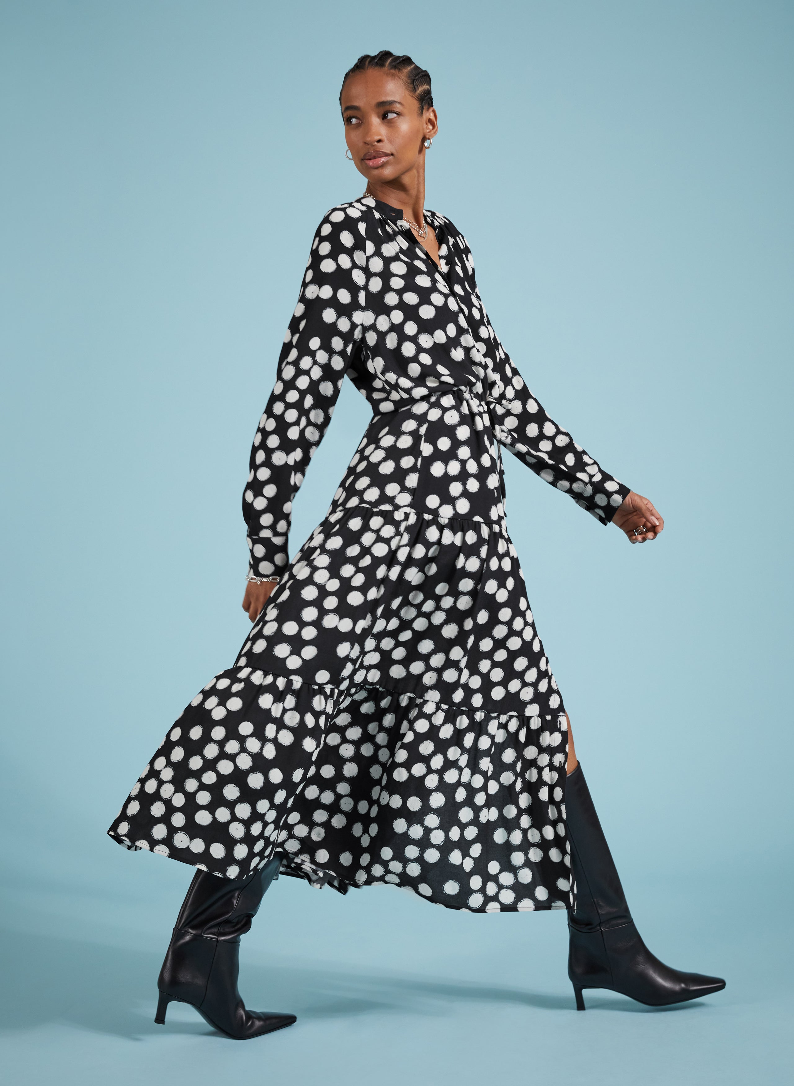 Cornelia Maxi Shirt Dress Black Painted Polka Baukjen