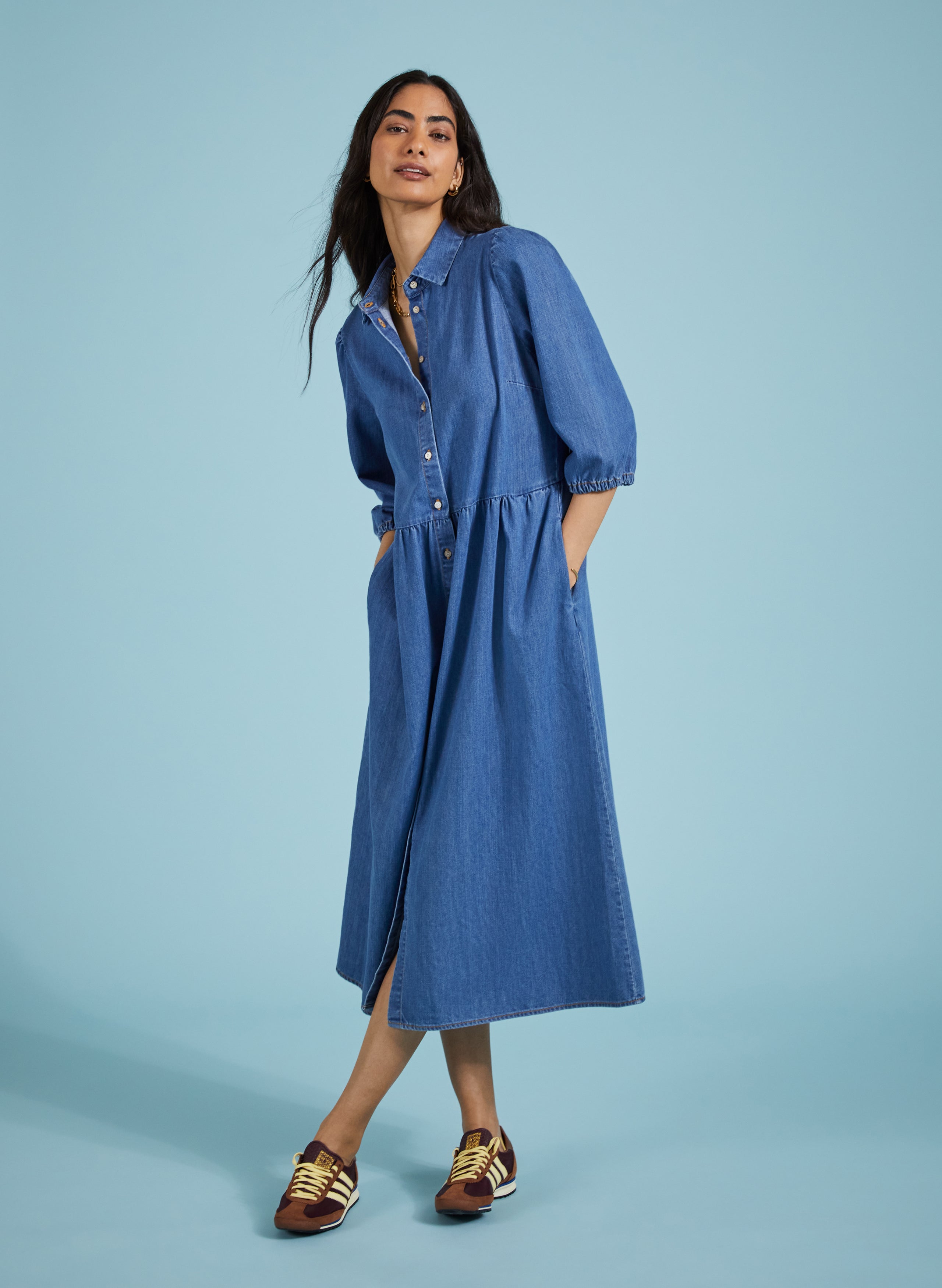 Denim midi dress with sleeves best sale