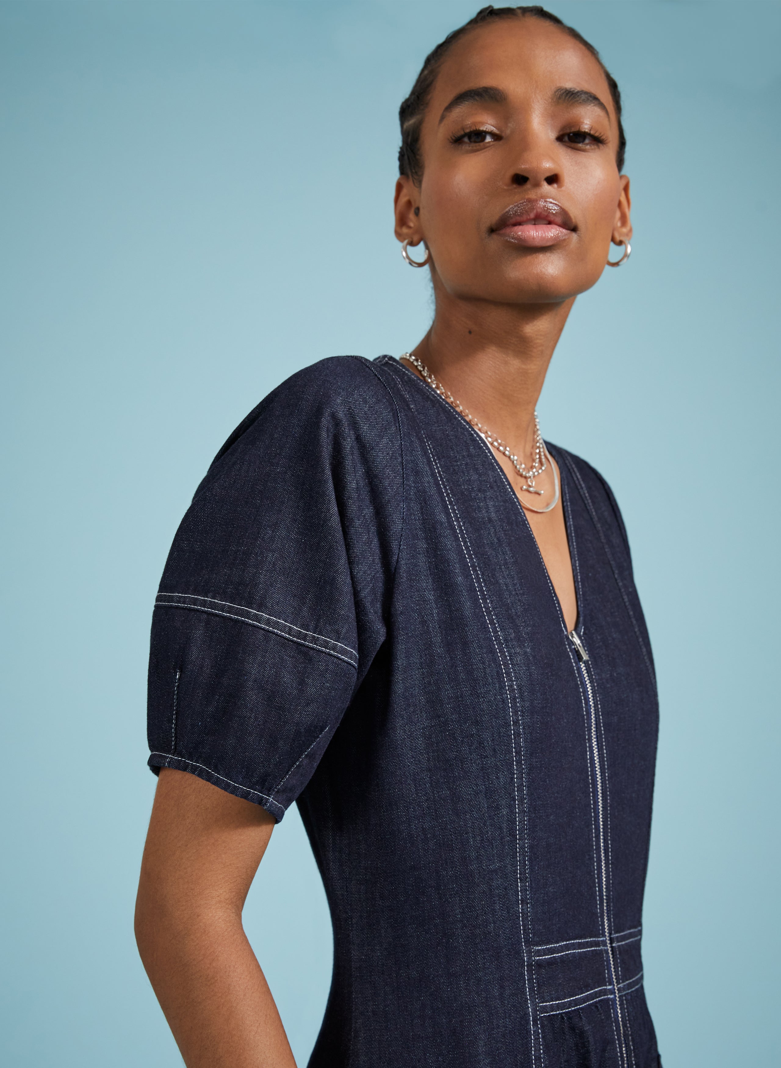 Coralie Organic Denim Dress Dark Denim Baukjen