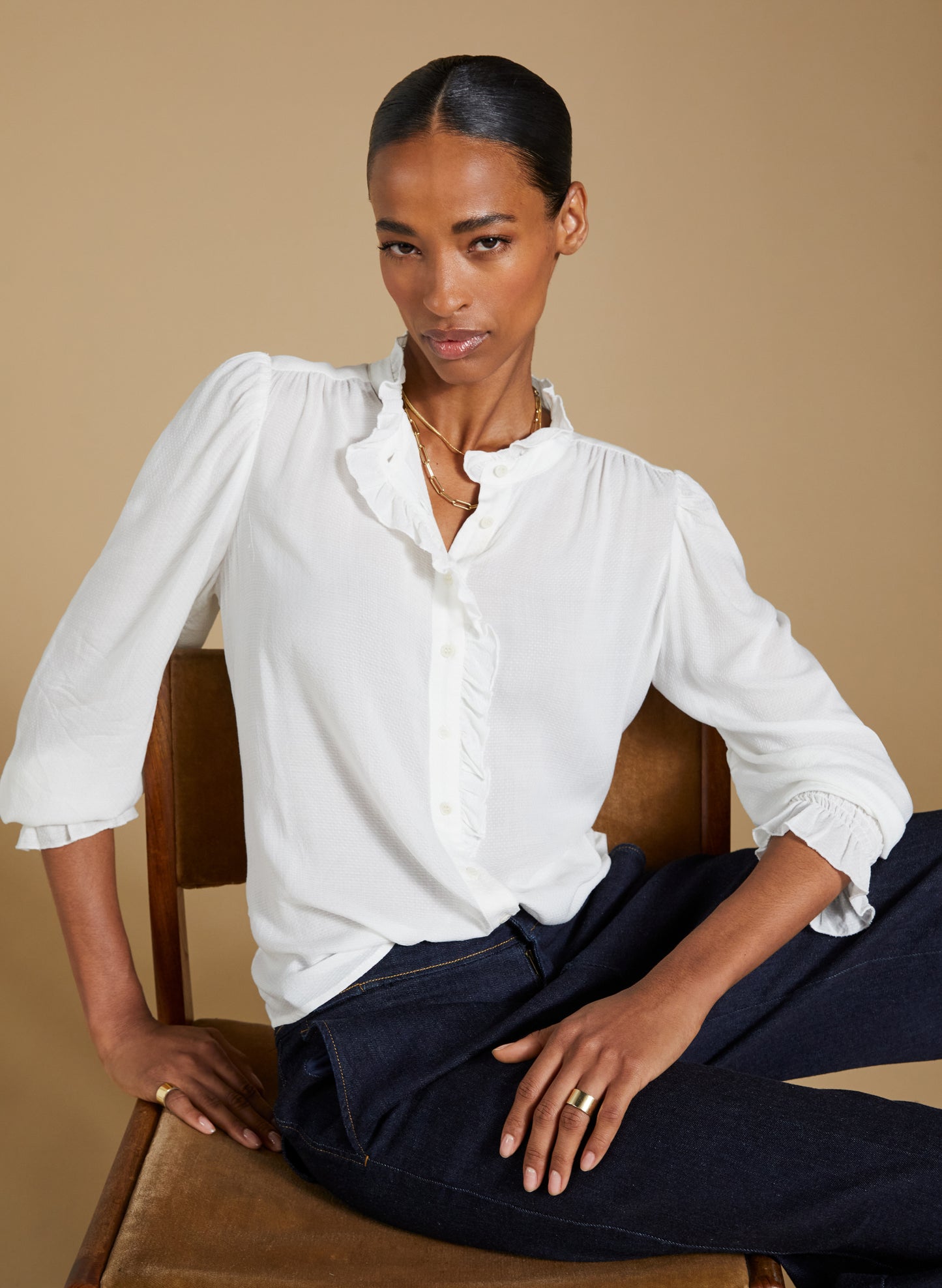 Aurora Frill Neck Sheer Blouse