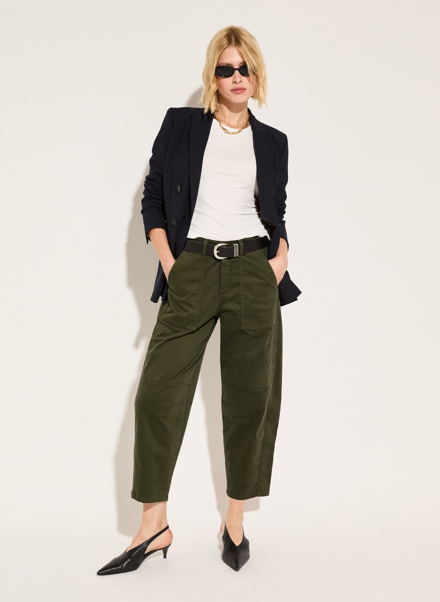 Amelia Organic Cotton Barrel Leg Cargo Trousers