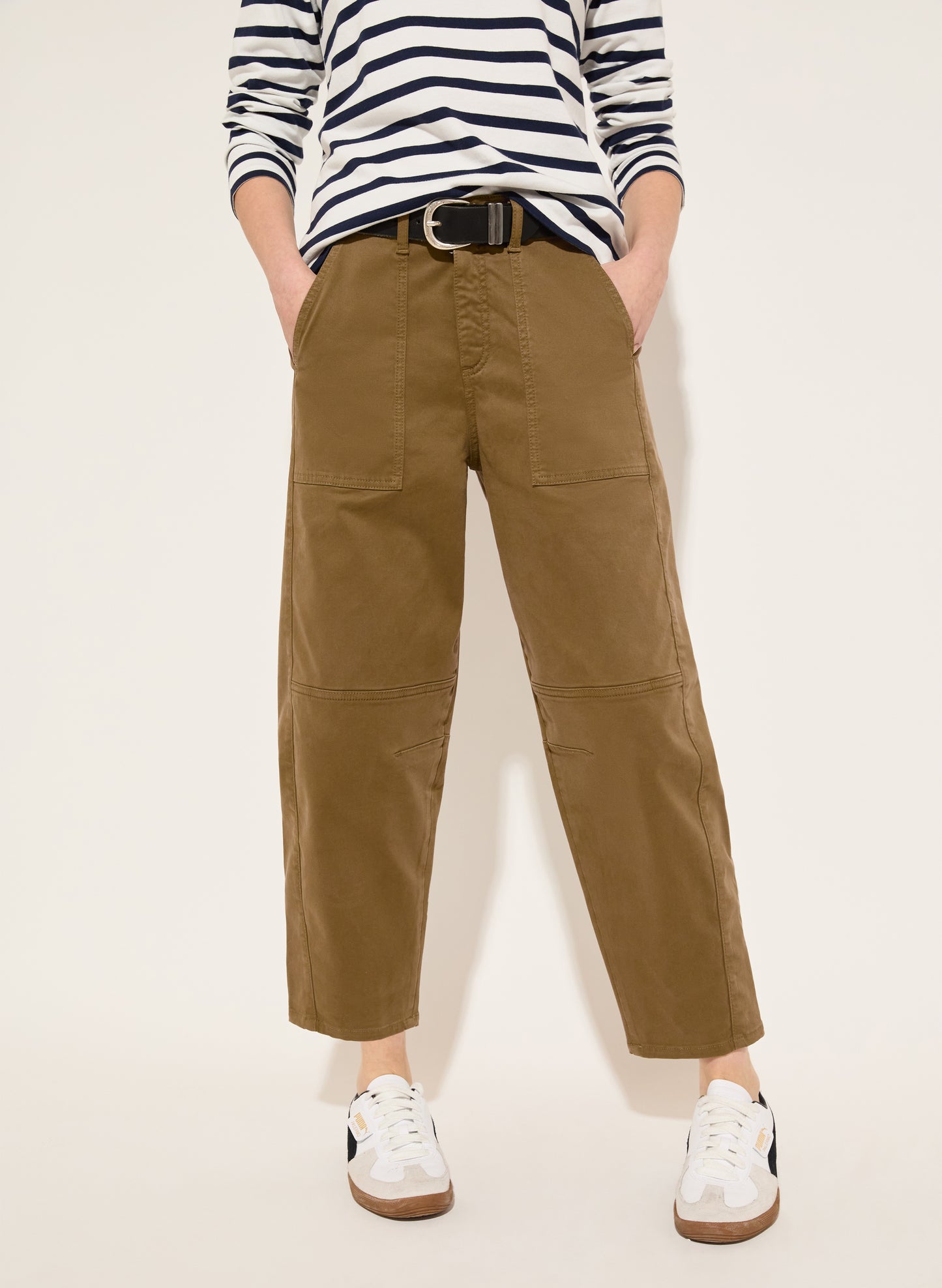 Amelia Organic Cotton Barrel Leg Cargo Trousers