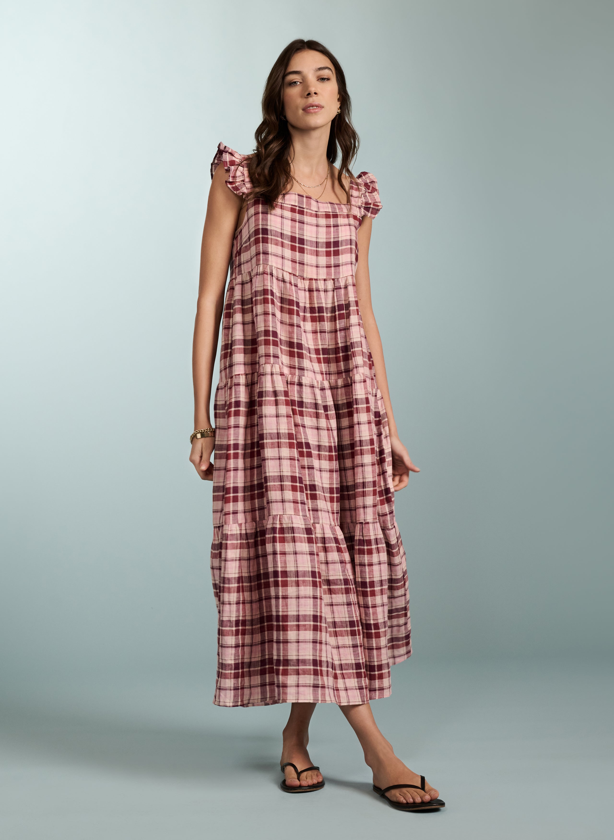 Checked linen dress best sale