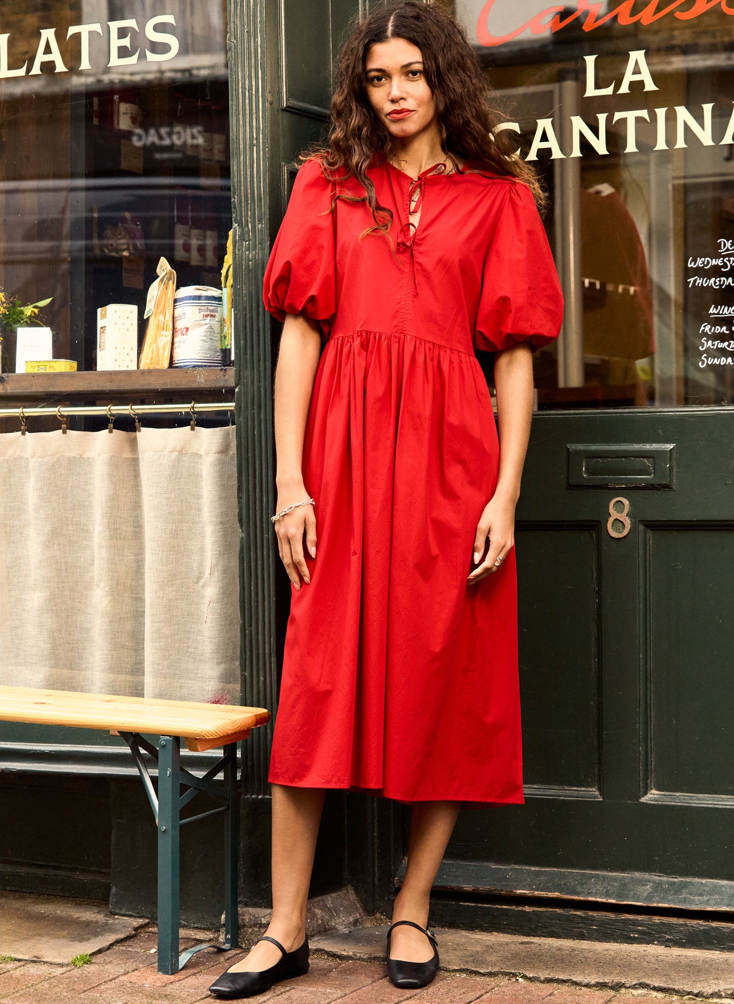 Rose Organic Cotton Tie Midi Dress