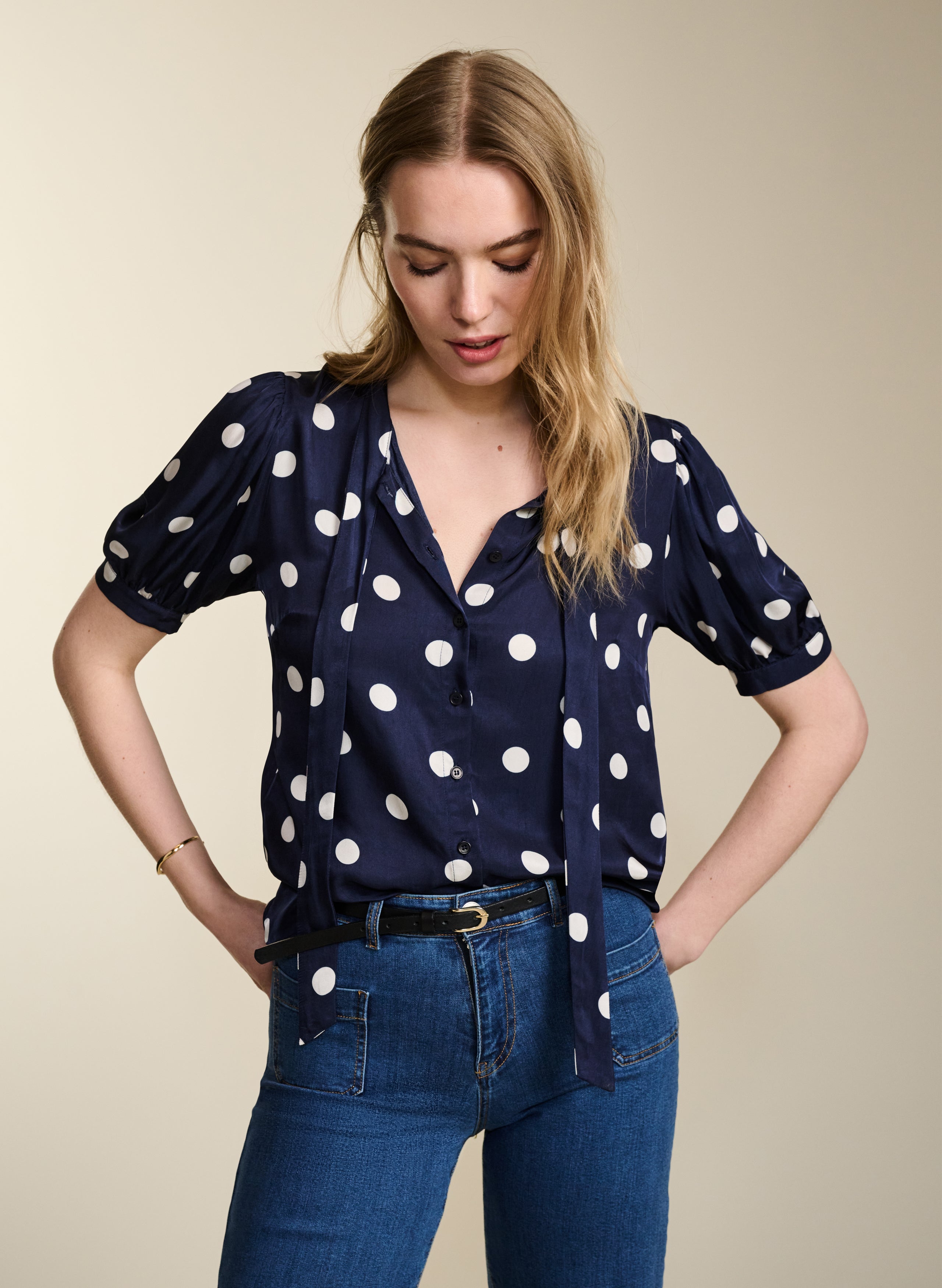 Polka dot top with jeans online