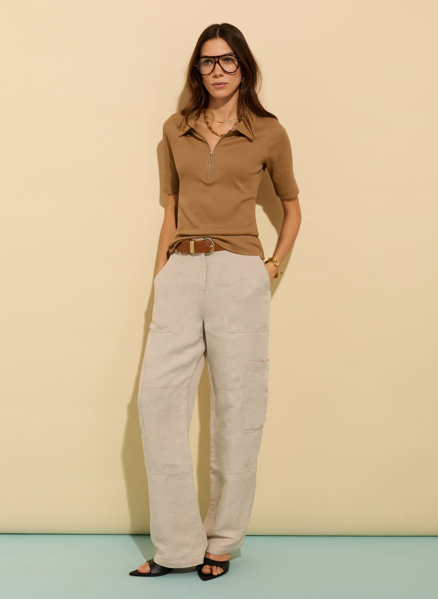 Ivy Organic Rib Zip Collar Top