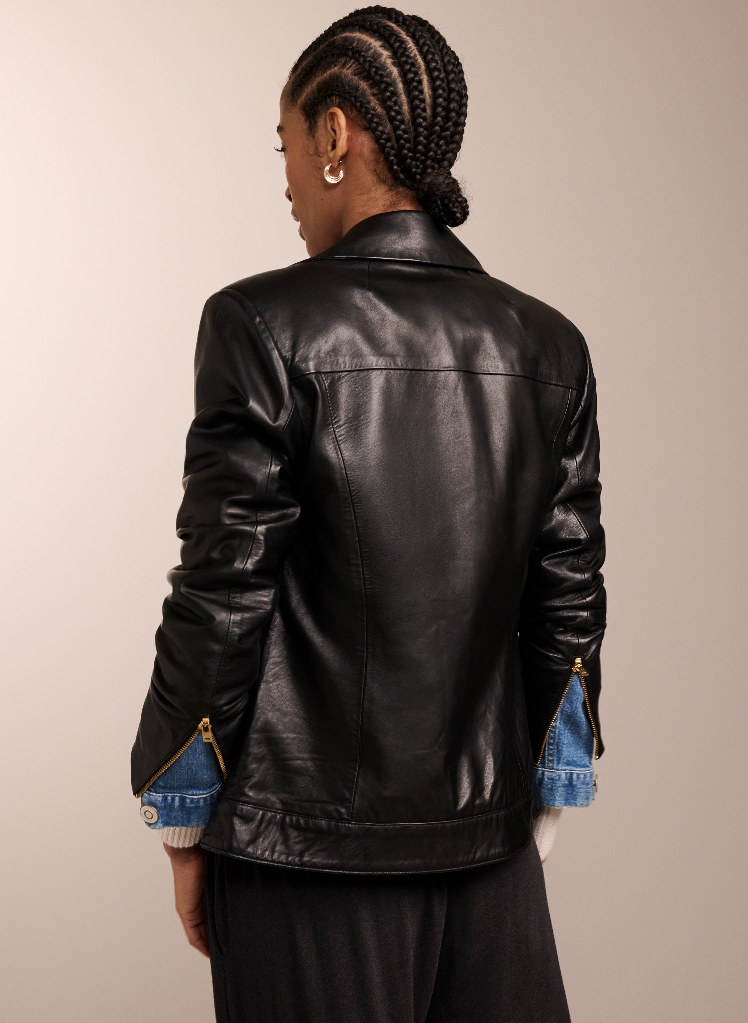 Kara Leather Biker Jacket Caviar Black Baukjen