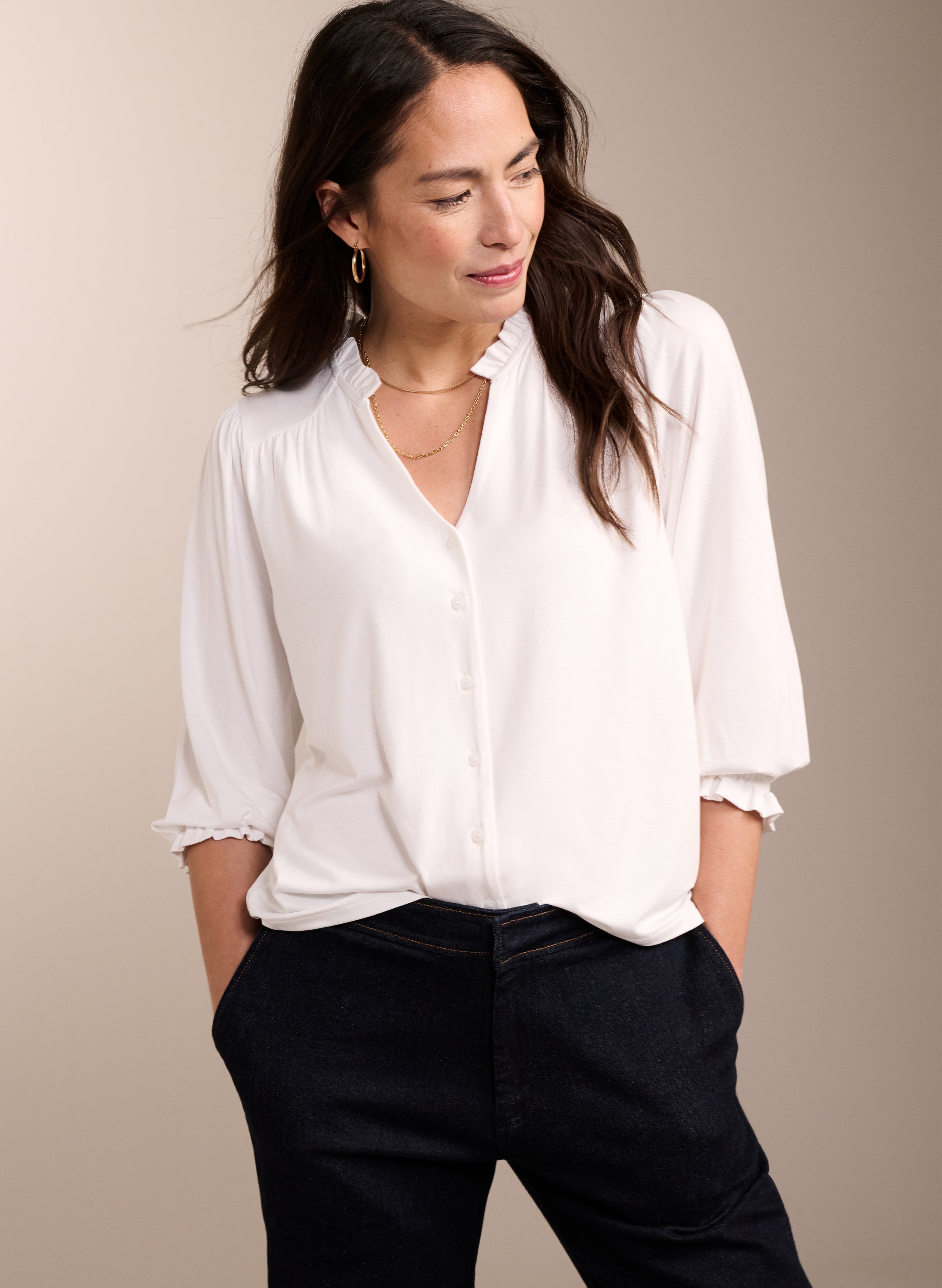 Annie Ruffled Collar Blouse Pure White Baukjen