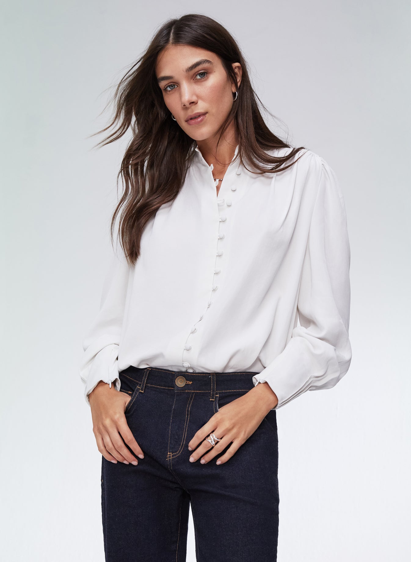 Annika Button Through Blouse - Pure White | Baukjen