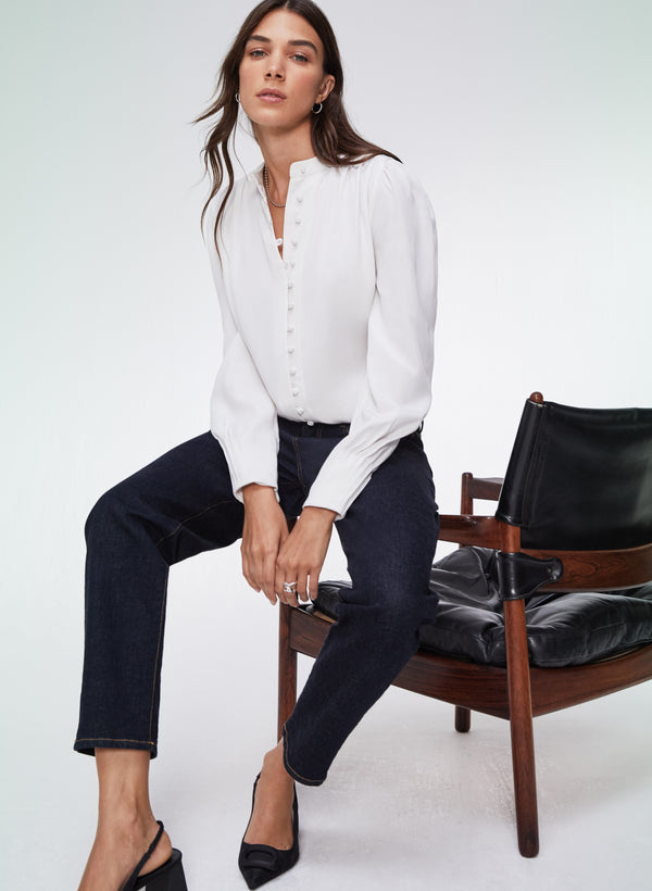 Annika Button Through Blouse - Pure White | Baukjen