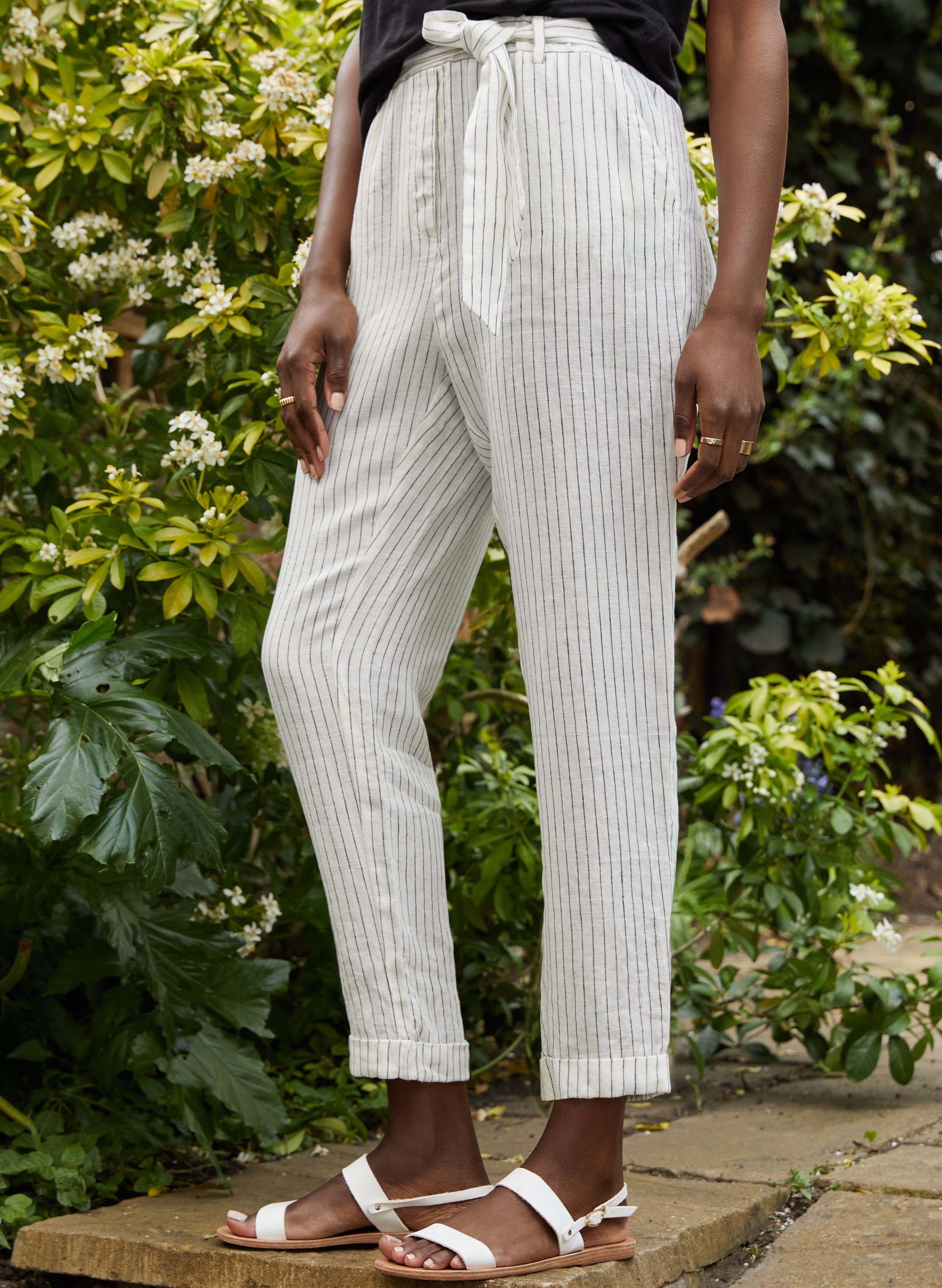 Linen Look Trousers White | Tapered pants outfit, French street fashion,  Trousers outfit women