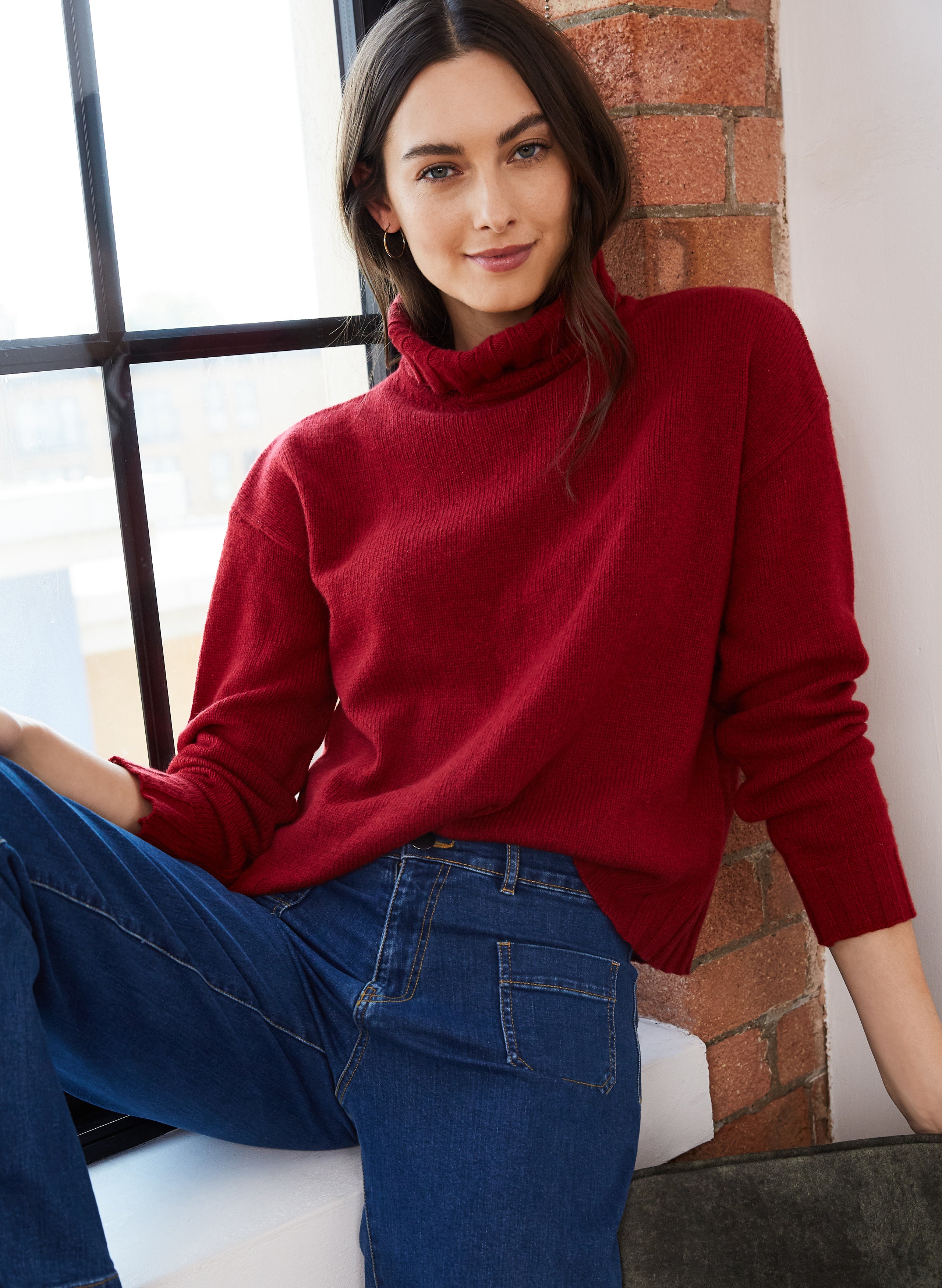 Roll neck shop red jumper