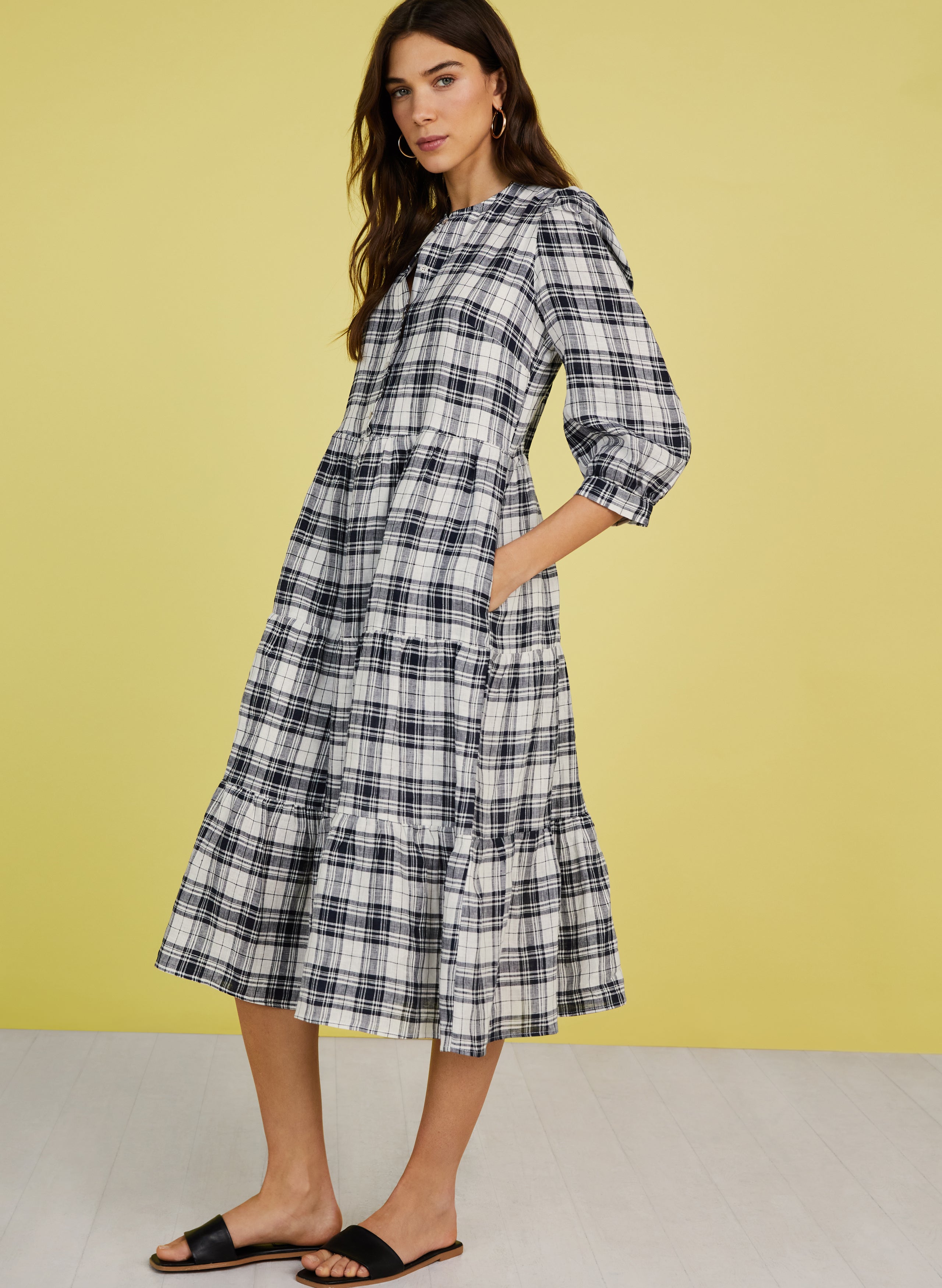 Checked linen clearance dress