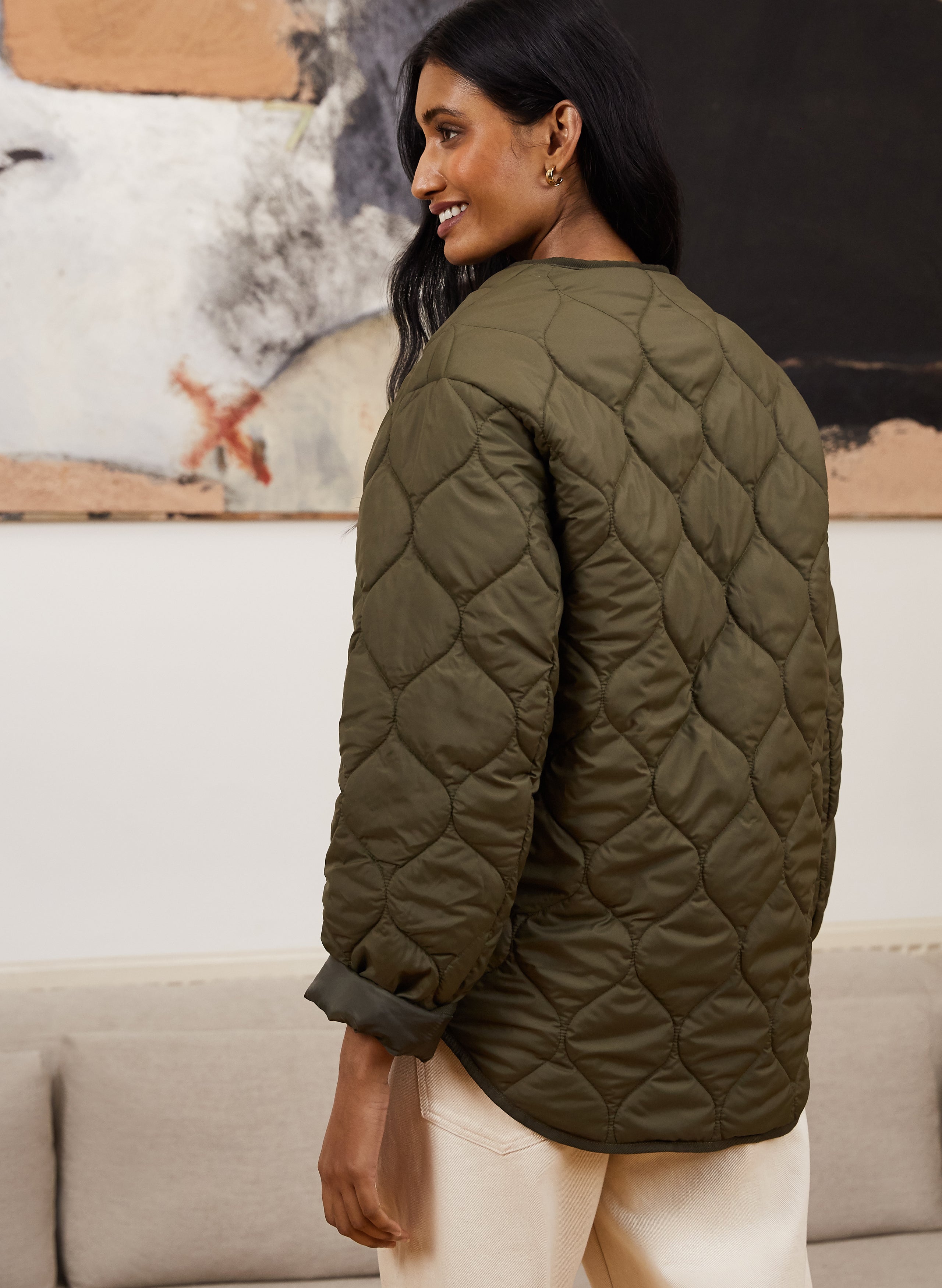 Khaki quilted outlet jacket