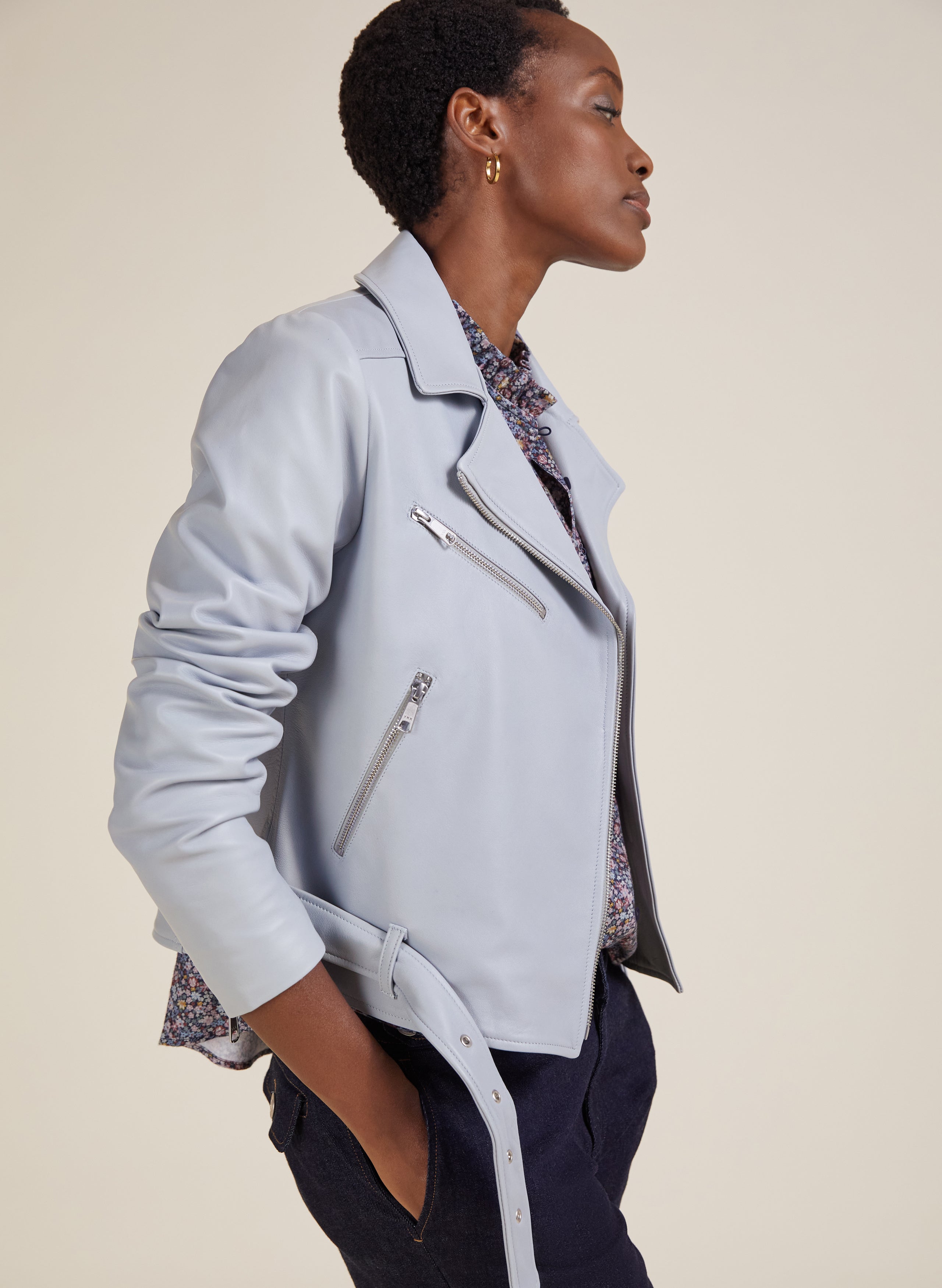 Men's Margiela Sky Blue Leather Jacket | Blue leather jacket, Jackets,  Raincoats for women