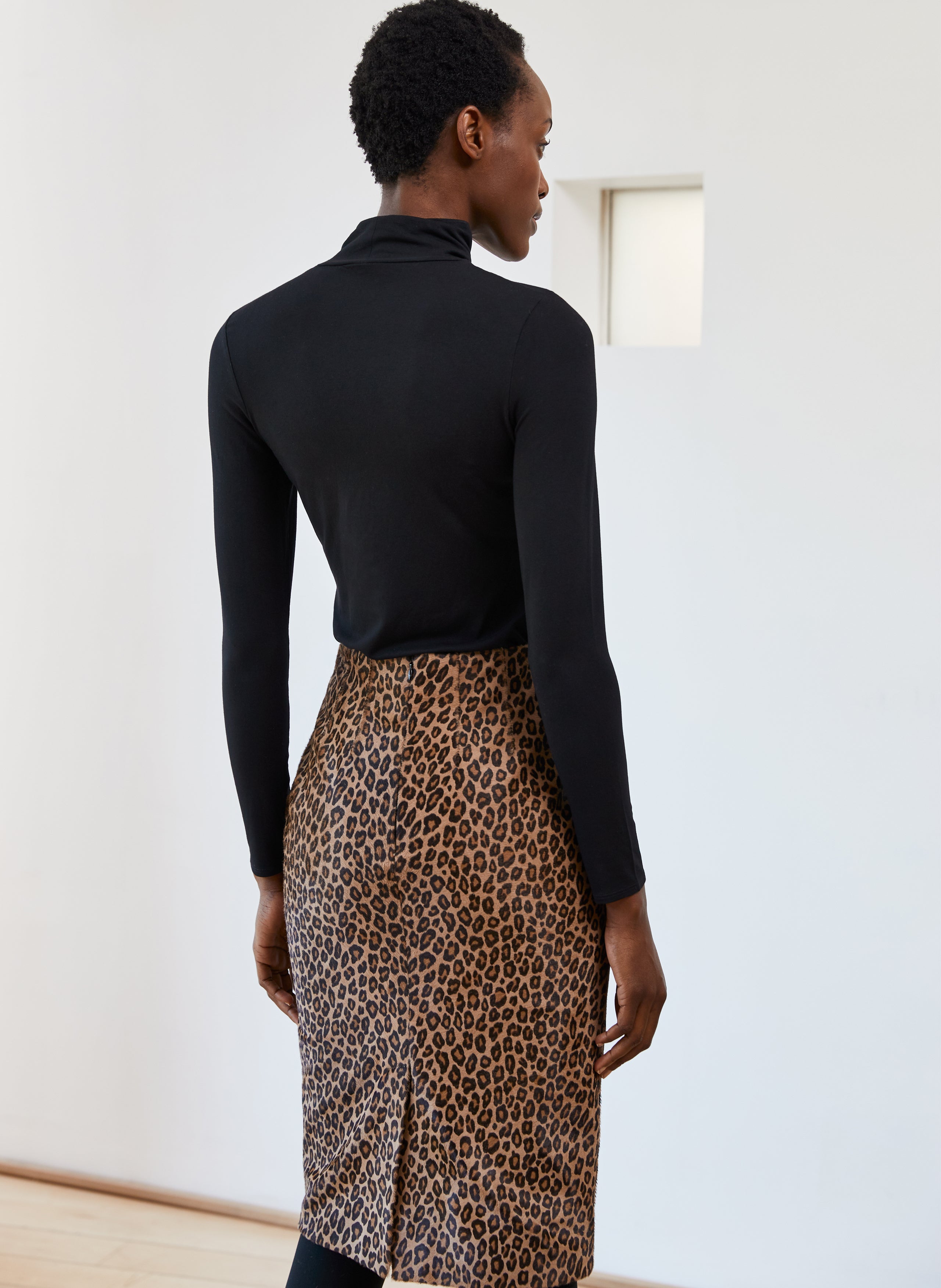 Cristina Leopard Leather Skirt Baukjen