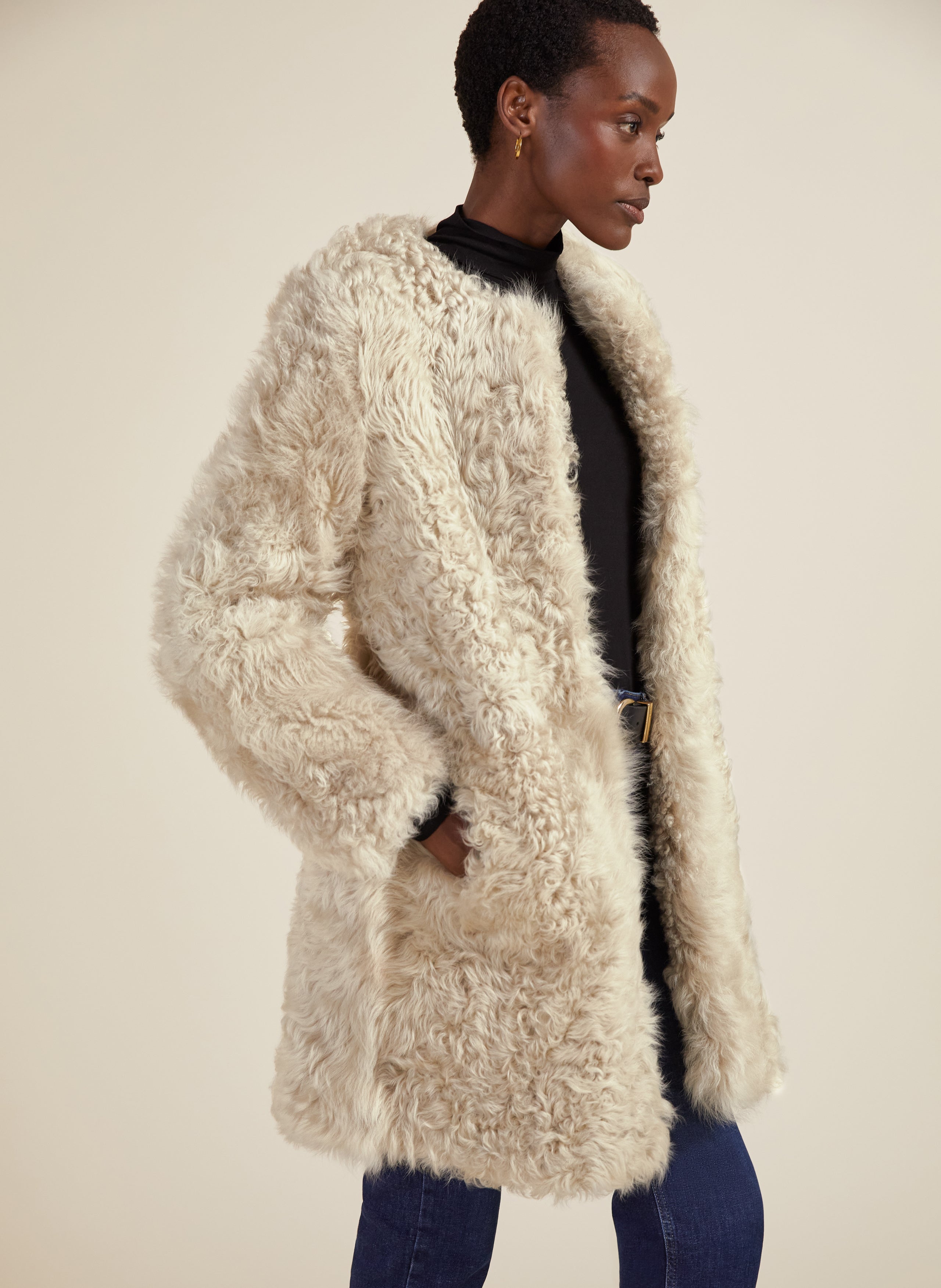 Cream shop shearling coat